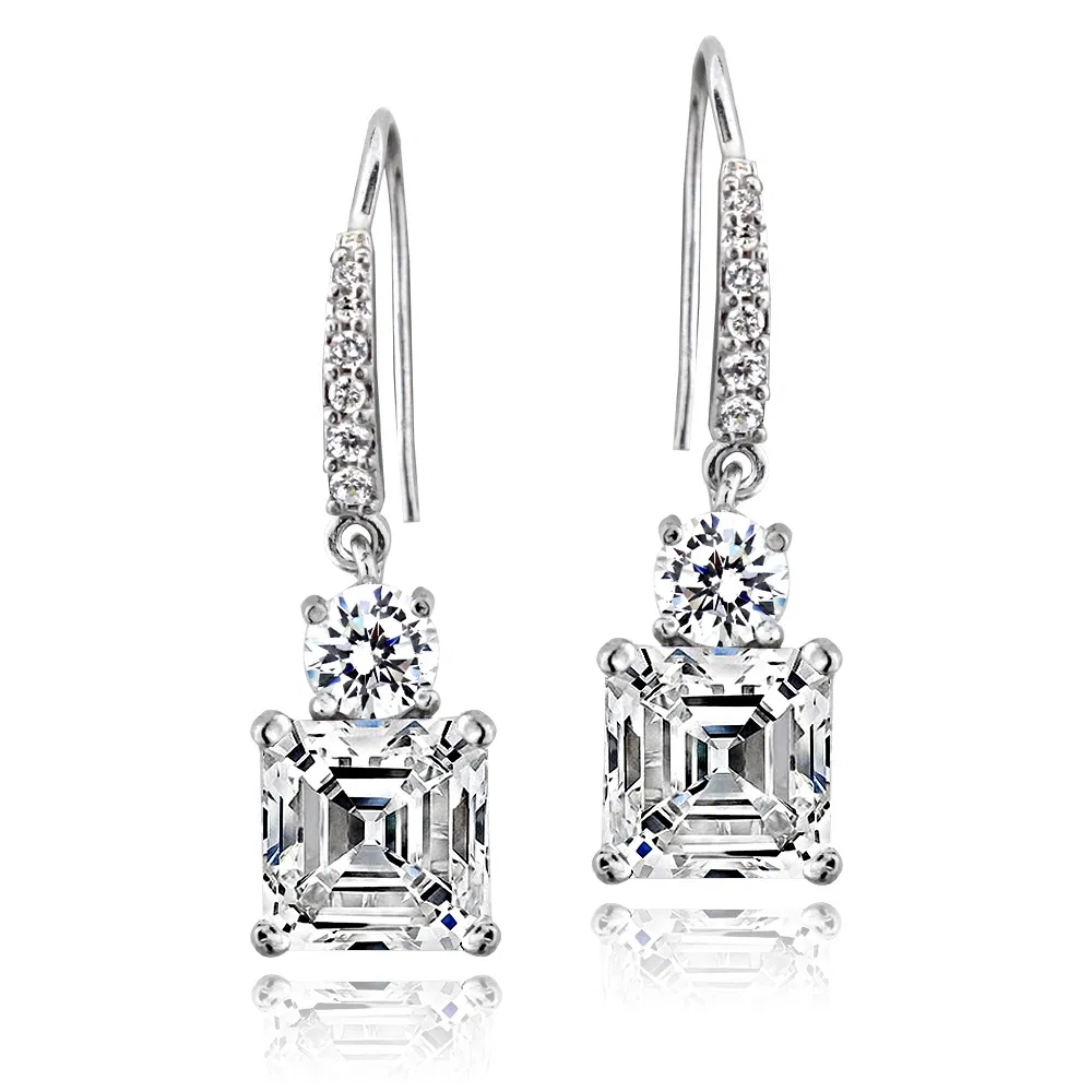 Sterling Silber 5ct Asscher-Cut Cubic Zirkonia Dangle Ohrringe