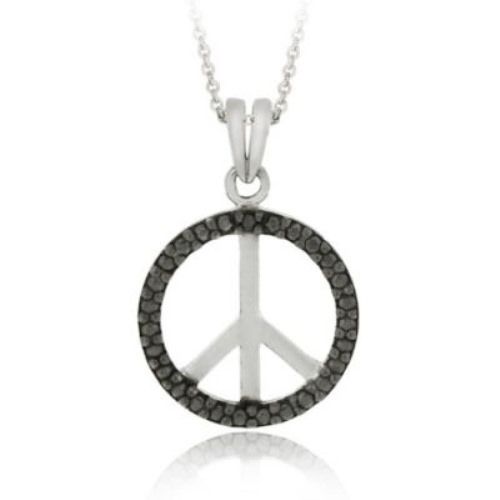 Sterling Silber Schwarz Diamant Akzent Frieden Zeichen Anhänger