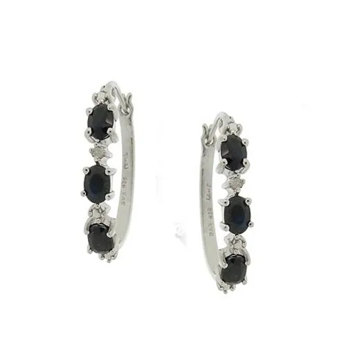 Sterling Silver Sapphire & Diamond Accent Oval Hoop Ohrringe