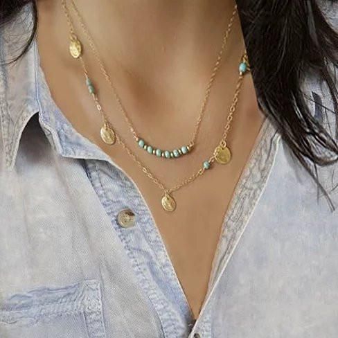 Delikate Vergnügen Die Türkis Halskette mit goldenen Charms