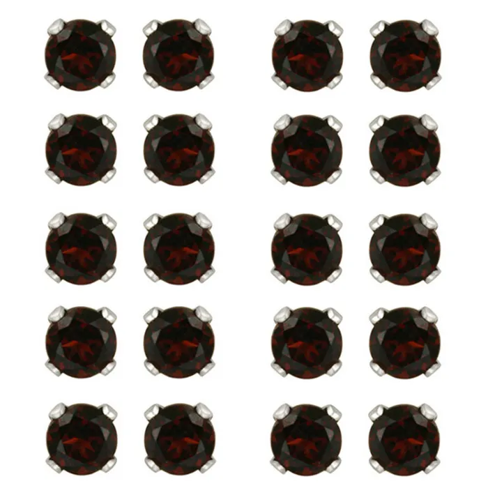 Sterling Silber 6,6ct Garnet 4mm Stud Ohrringe, Set von 10