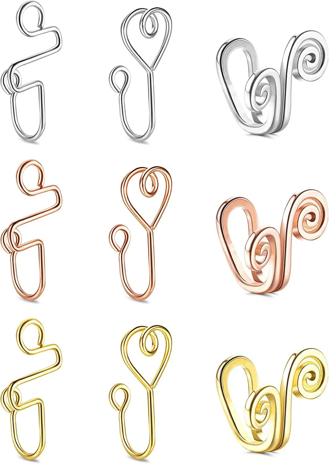 9 Pcs Afrikanische Falsche Nase Ringe für Frauen Männer Edelstein eingeladen CZ verstellbares Septum Nase Faux Cuff Clip-on Nase Ohr Non Piercing