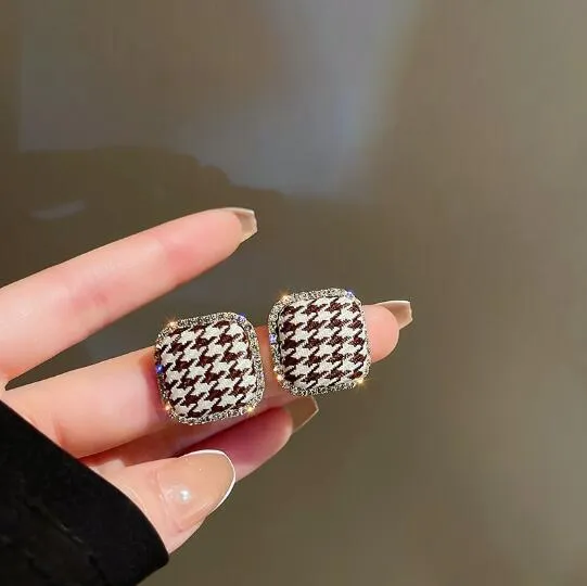Silver Post Houndstooth Square Stud Ohrringe Vintage