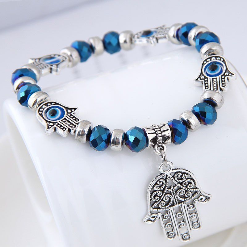 Einfaches Perlen Charm Armband Hand-Shaped Anhänger mit Devil 's Eye Muster bunte Perlen für Frauen & Mädchen Party Hochzeit Glücklicher Schmuck