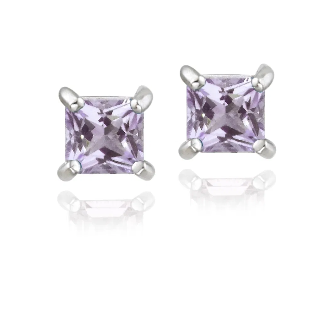 Sterling Silber .7ct Amethyst Square Stud Ohrringe, 4mm