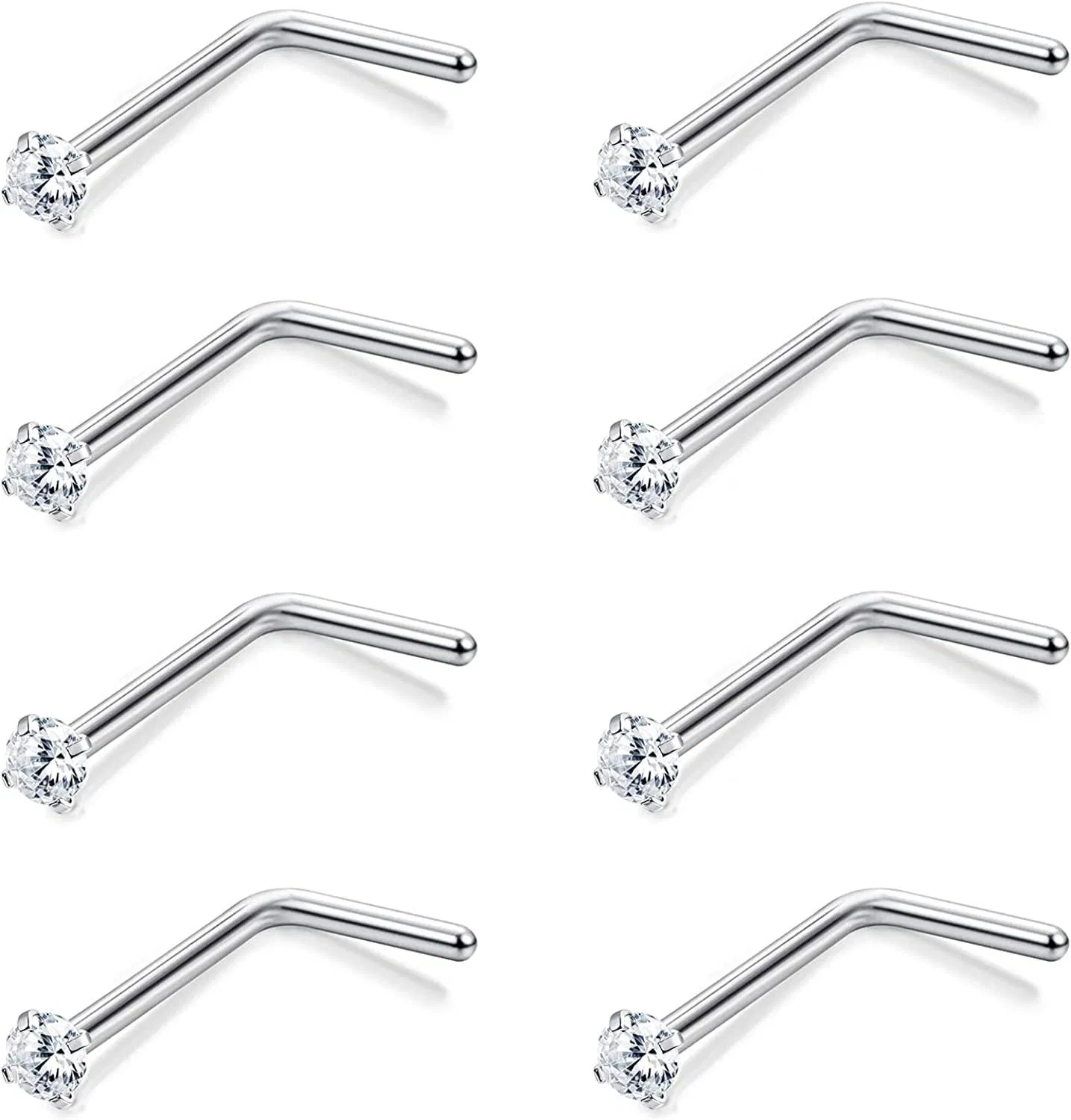 8pcs 20G Nasenringe für Frauen Männer Multicolor 5A CZ Corkscrew Nose Studs L-Form Nasenringe Edelstahl Nasen Piercing Schmuck