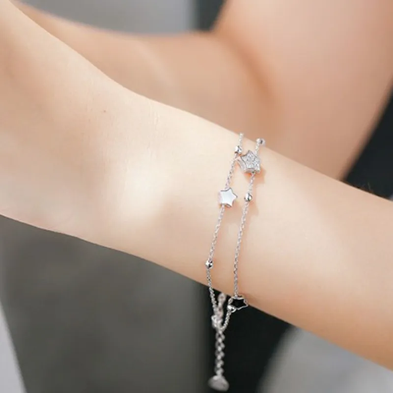 Silberplatte Armband Doppelschicht Fünfzackige Sternarmband
