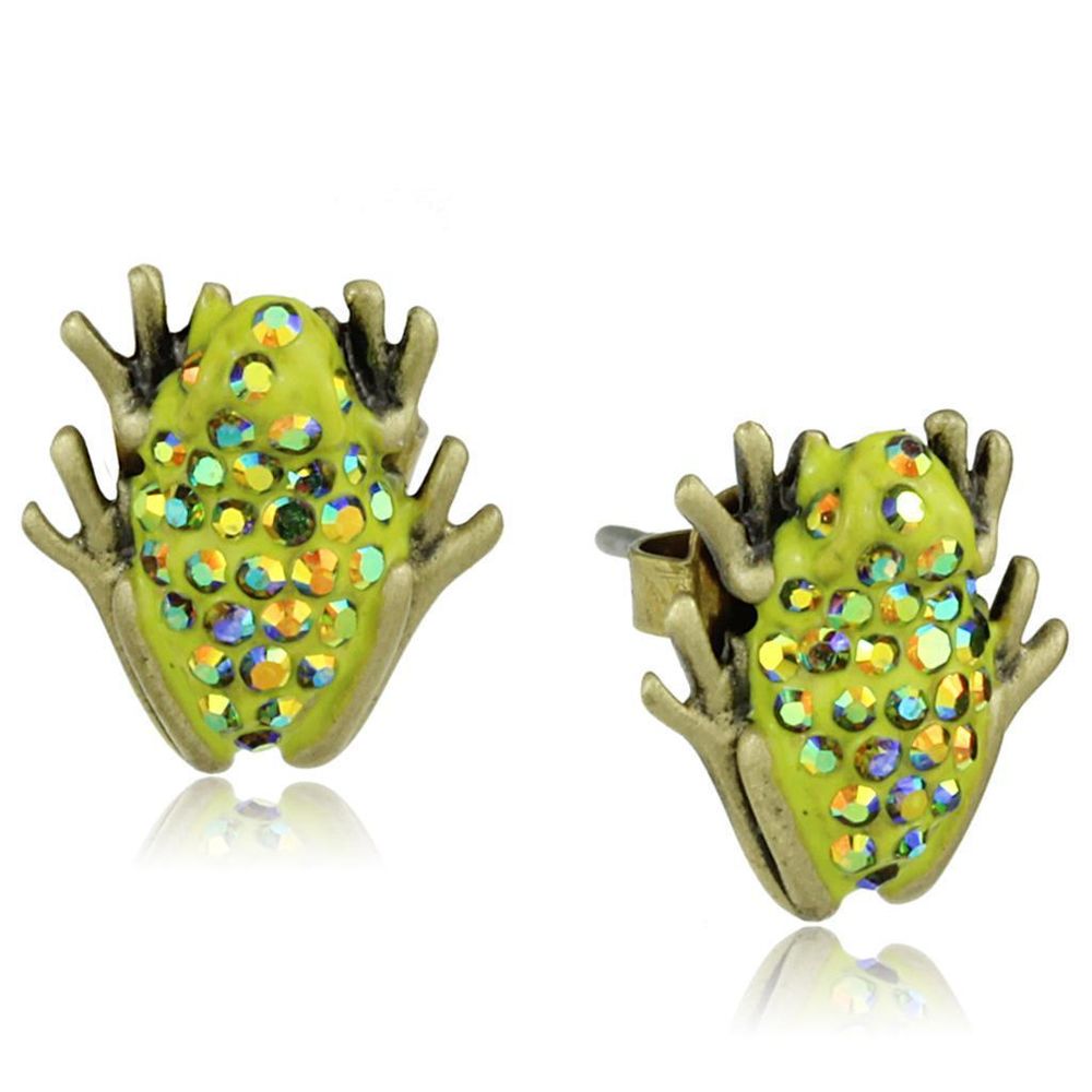 LO3854 - Antike Kupfer-Messing - Ohrringe mit Top-Grade - Kristall in Peridot