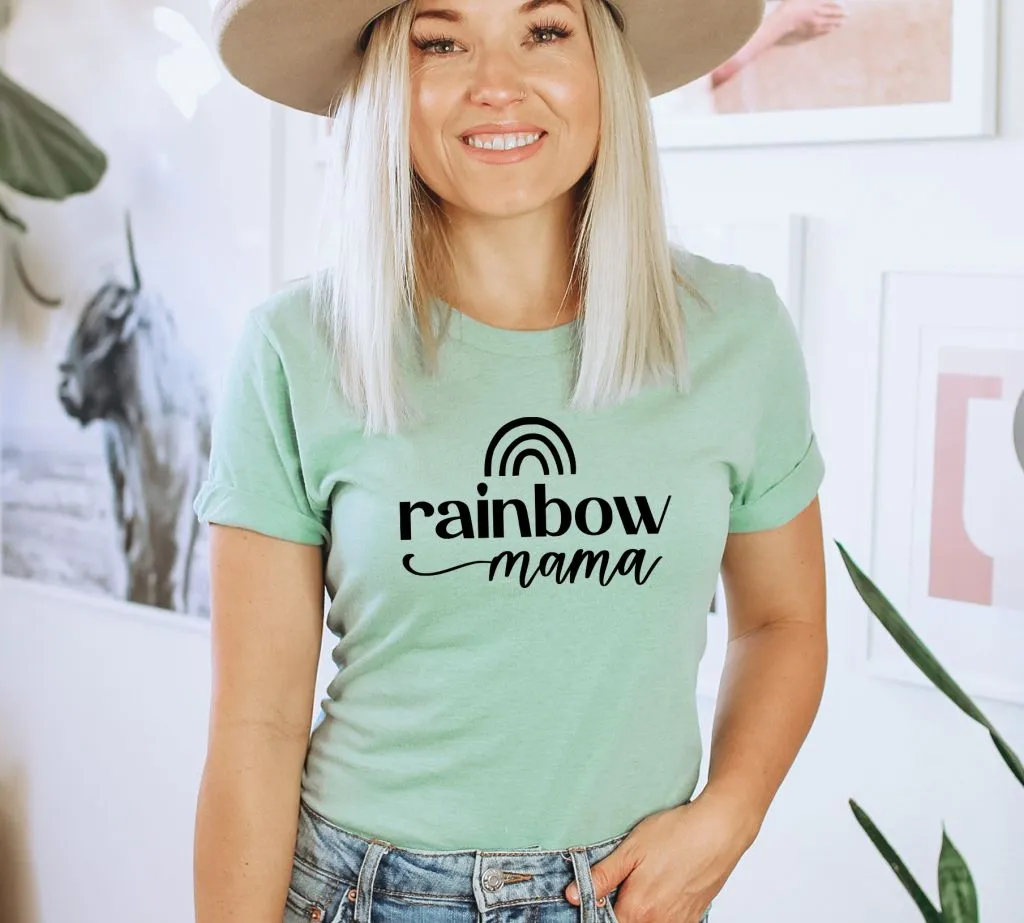 Regenbogen Mama T-Shirt, Süße Mama T-Shirt, Muttertag Geschenk Shirt, Geschenk für Mama, Baby Ankündigung T-Shirt, Retro Mom Tee, Regenbogen Baby Shirt