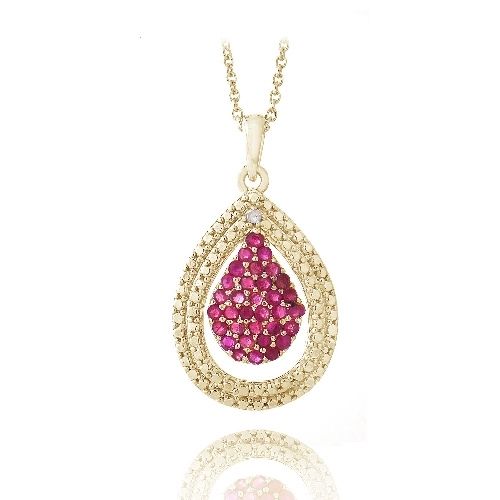 Goldplated Zwei-Tone geschaffen Ruby & Diamond Akzent Tränentropfen Anhänger Halskette