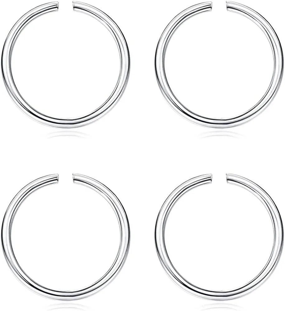 4pcs 22g winzige offene Nase Hoop Ringe für Frauen Männer 925 Sterling Silber verstellbarer Septum Piercing Ring Knorpel Hoop hypoallergene Nase Ringe Set