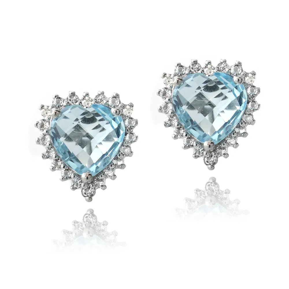 Sterling Silber 5,5ct Blau & Weiß Topaz Herz Stud Ohrringe