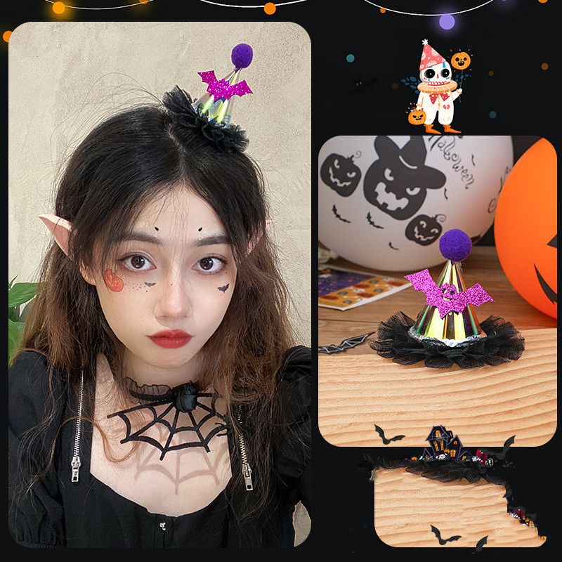Halloween Haar Ornamenten Ente Bill Clip Lace Pumpkin Bat Hat