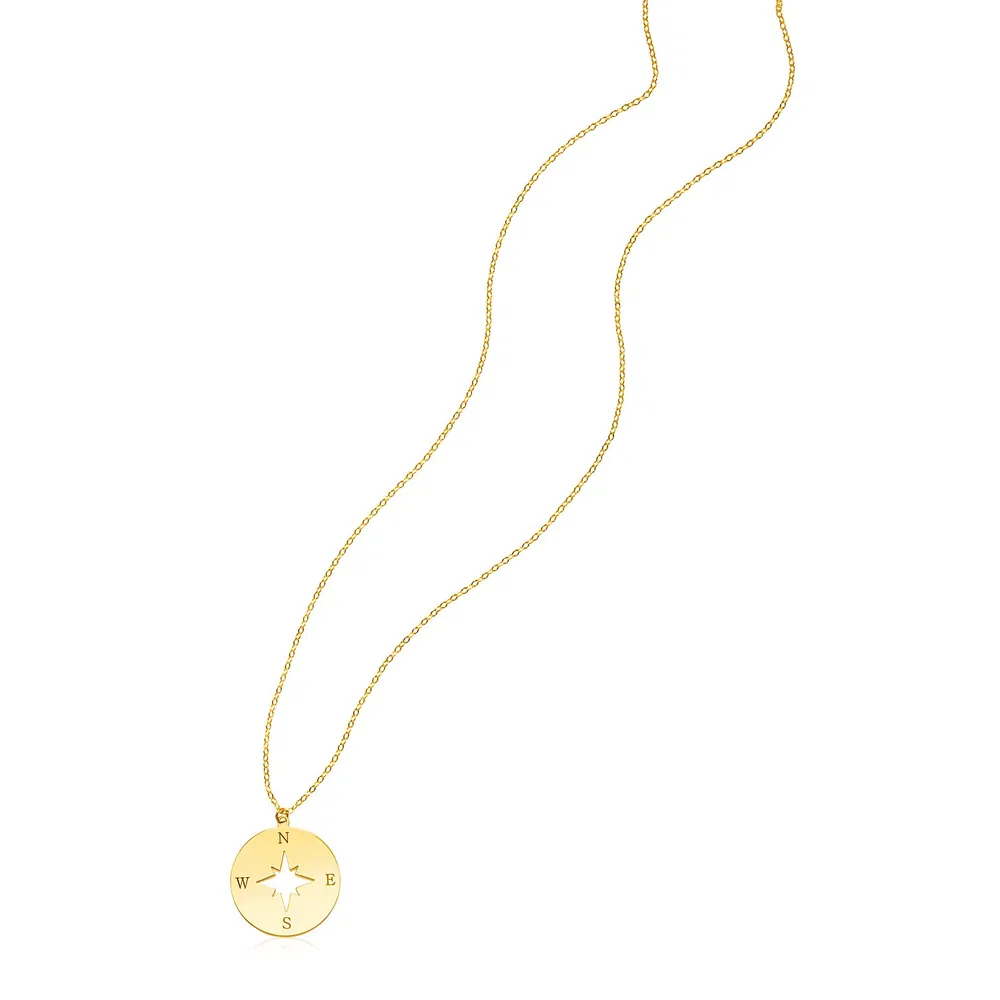 14 Karat gelbes Gold Halskette mit Kompass