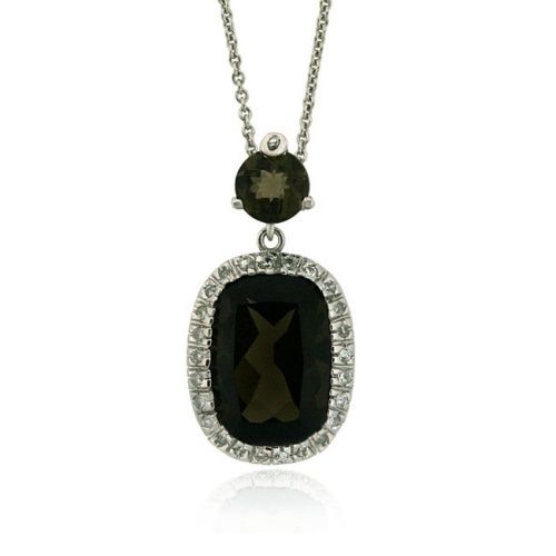 Sterling Silber 8,0ct. Smokey Quarz & CZ Rechteck Anhänger