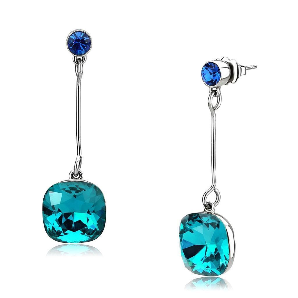 TK3646 - Hoch polierte (ohne Beschichtung) Edelstahl-Ohrringe mit Top-Grade - Kristall in Blau-Zirkon