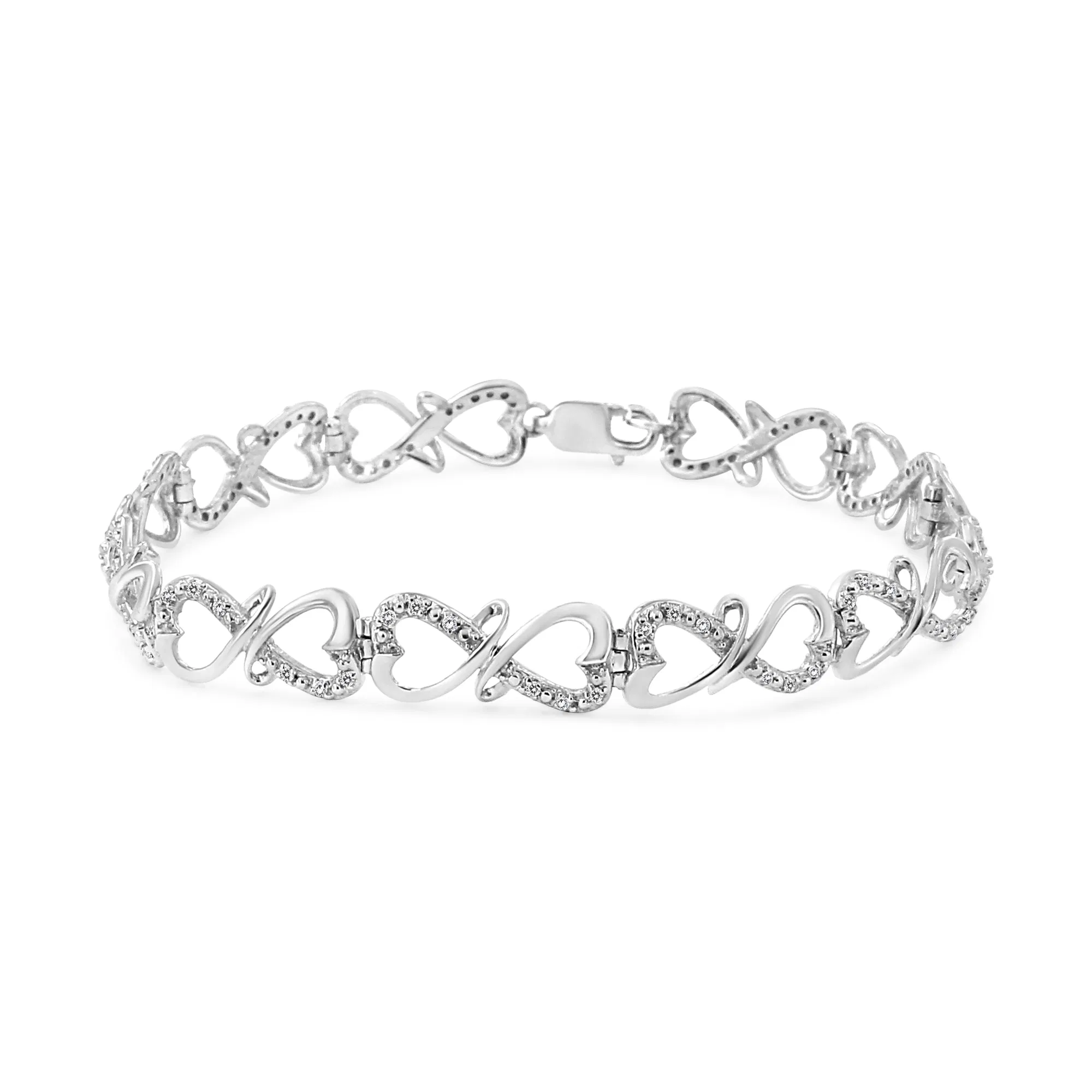925 Sterling Silber 1 / 3 Cttw Round-Cut Diamond Double Heart Infinity Link 7.25