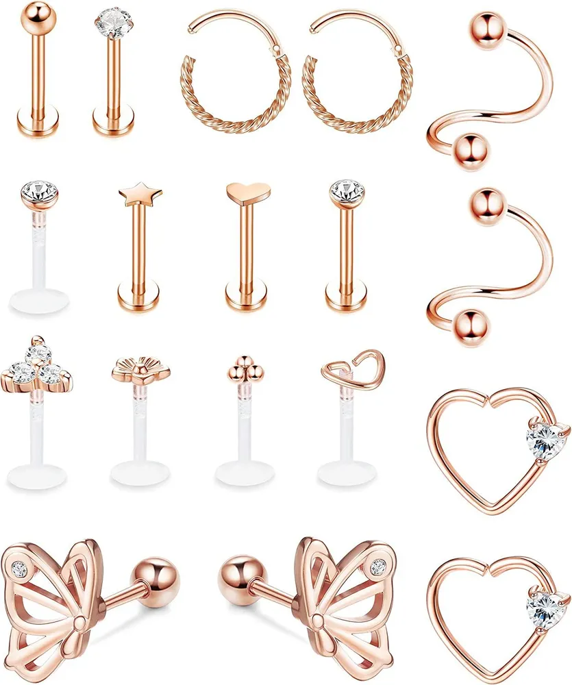 18pcs Edel Ohr Knorpel Ohrringe Tragus Ohrringe Schreifen für Frauen Helix Conch Piercing CZ Barbell Stud 16G Stud Ohrringe Körperschmuck
