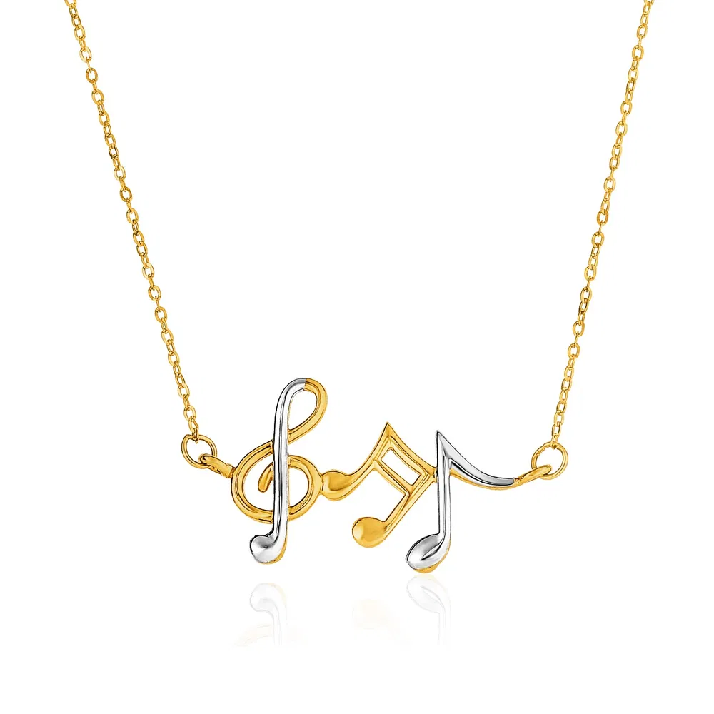 14 Karat Zwei-Ton Gelb und Weiß Gold Musical Notes Halskette