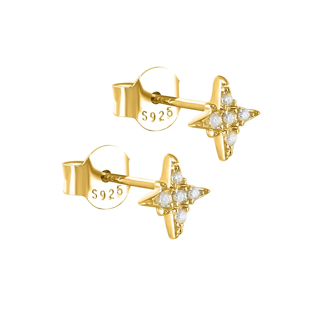 Sterling Silber Octagonal Star Diamond Stud Ohrringe Mode Simple