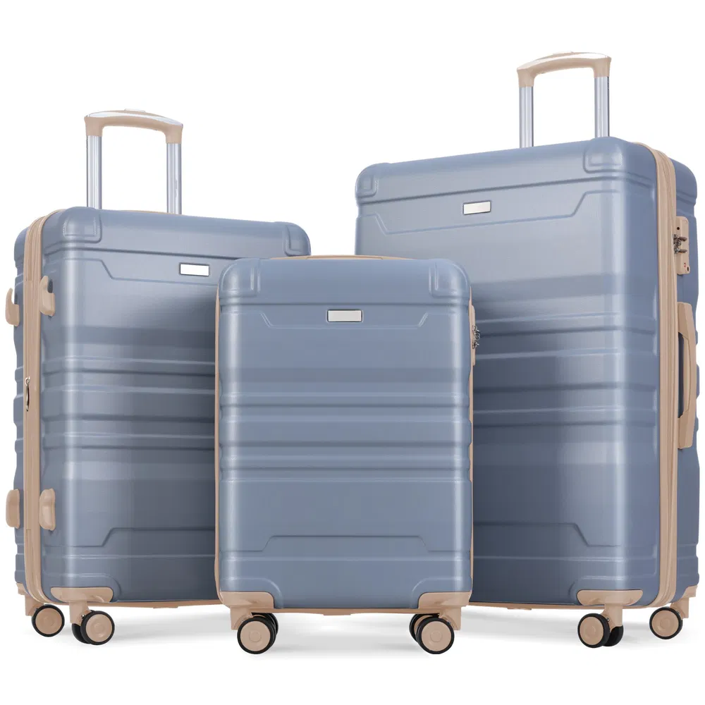 Gepäckset Neues Modell erweiterbarer ABS Hardshell 3pcs Clearance Gepäck Hardside Leichtgewicht Langlebiger Koffer Set Spinner Wheels Koffer mit TSA Lock 20''24''28'' (hellblau und golden)