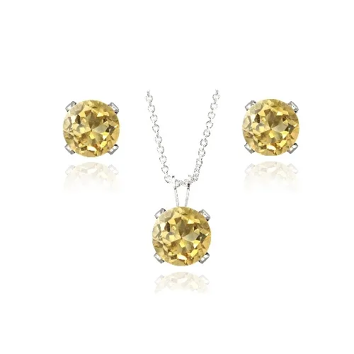 Sterling Silber 3ct Citrine Solitaire Anhänger & Ohrringe Set