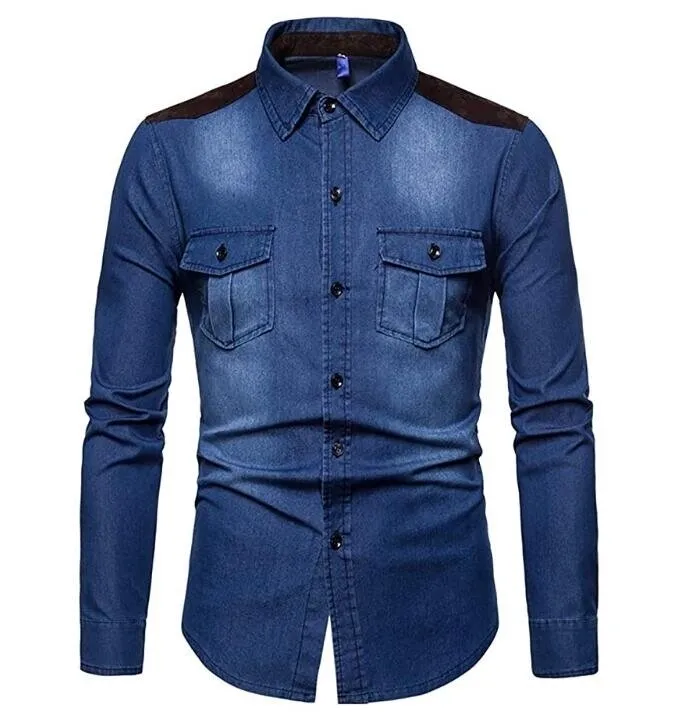 Herren Denim Shirt Button Down Long Sleeve Work Shirt