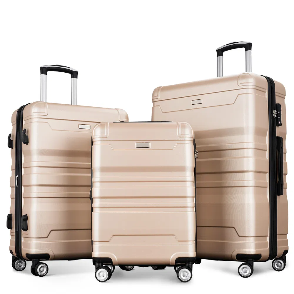 Gepäckset Neues Modell Erweiterbarer ABS Hardshell 3pcs Freiheit Gepäck Hardside Leichtbau Langlebiger Kofferset Spinner Wheels Koffer mit TSA Lock 20''24''28'' (Champagner)