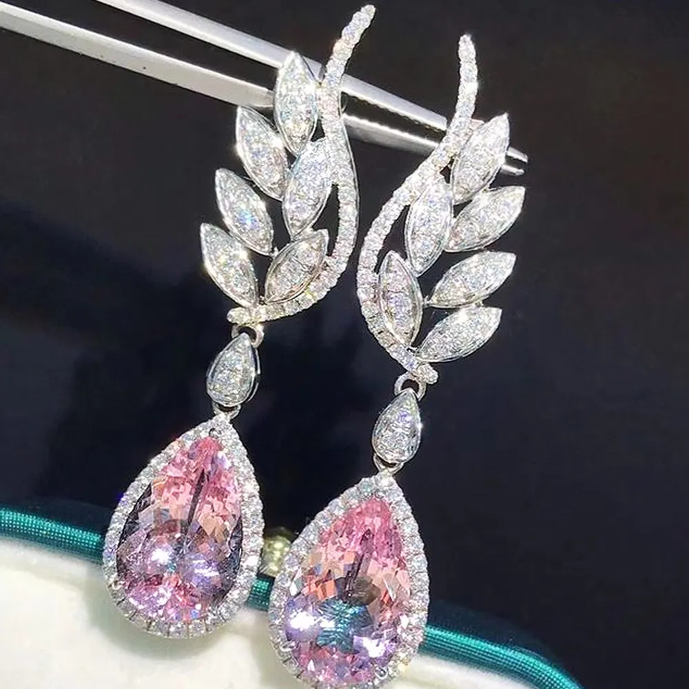 Huitan Pear Cubic Zirkonia Dangle Ohrringe Frauen für Verlobung Hochzeit Luxus Inlay Brilliant CZ Temperament Sweet Pink Schmuck