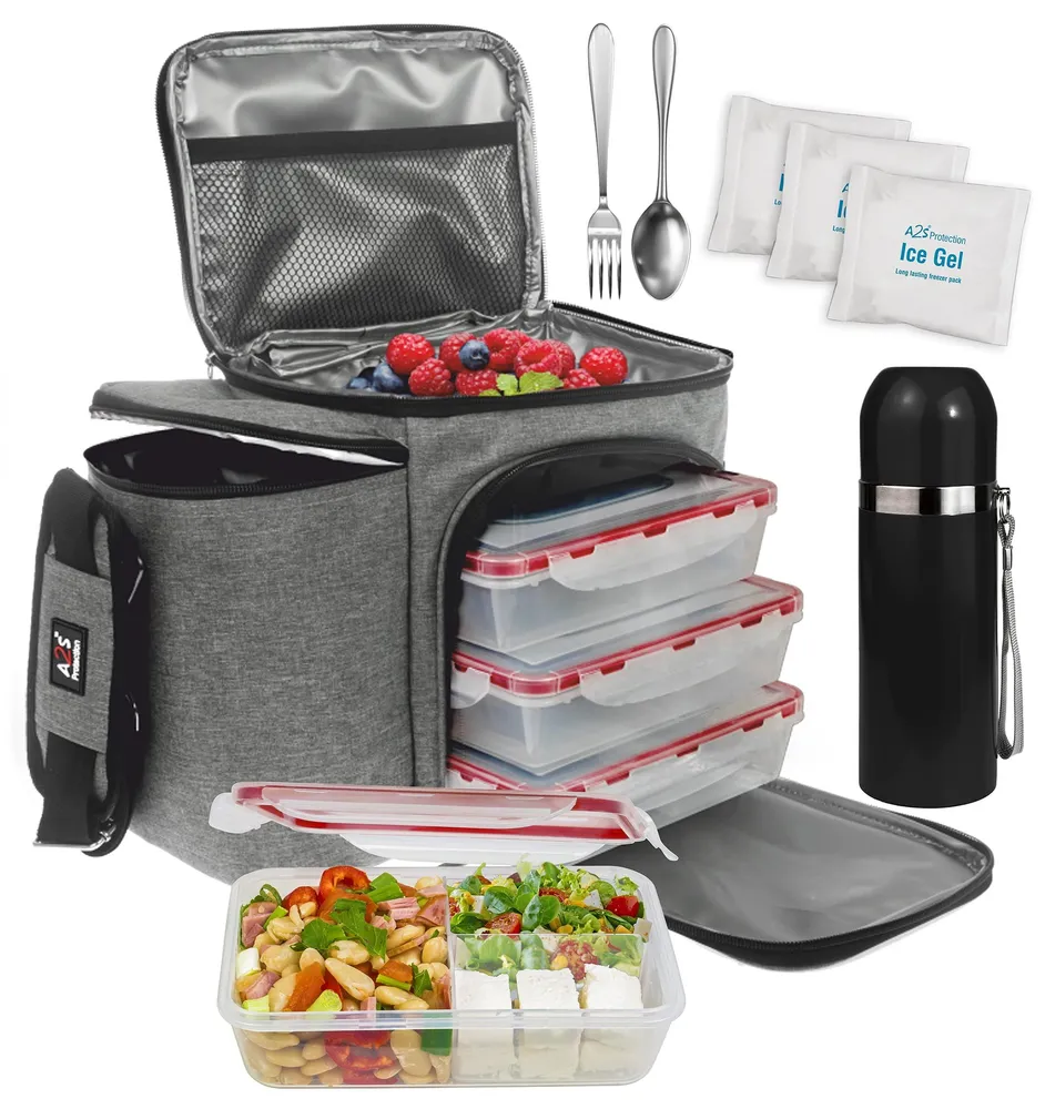 Mahlzeitenzubereitung Mittagessen Box 8 Stück Set Isolierter Behälter Für Frauen Männer 3 Bento-Stil - Boxen BPA-frei in großer Mittagessenbeutel Mikrowelle Safe Enthält Gabellöffel Thermos 2 Eispackungen