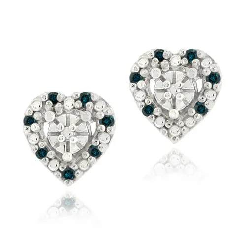 Sterling Silber 1 / 8ct. TDW Blue Diamond Heart Stud Ohrringe