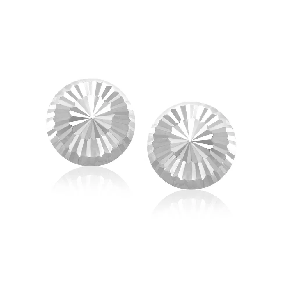 Flat Style Diamond Cut Stud Ohrringe in 14 Karat weißem Gold (8mm)
