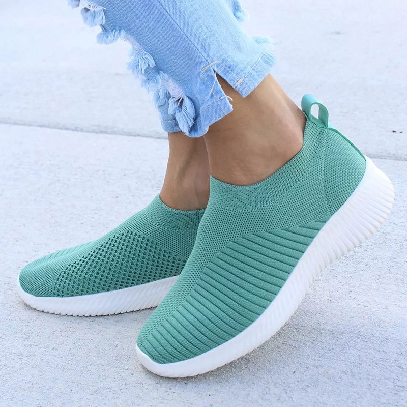 Frauen Flats Schuhen Plus Größe 43 atmungsaktive Mesh Plattform Sneakers Frauen rutschen auf weichen Damen Casual Schuhe Frau gestrickte Socken Flats