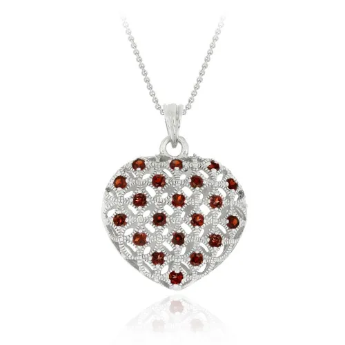 Sterling Silber Echt Garnet Puffed Heart Pendant
