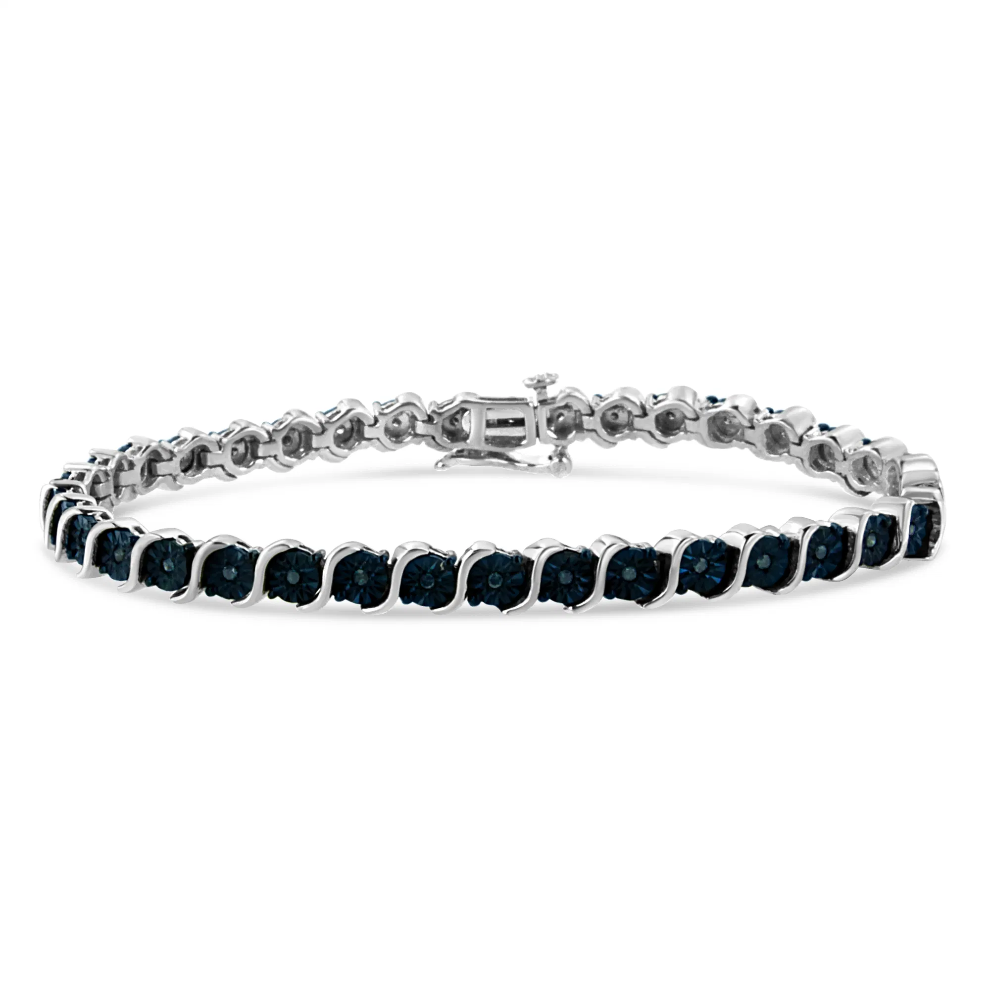.925 Sterling Silber 1/4 Cttw behandelt blauer Diamant Tennis 7