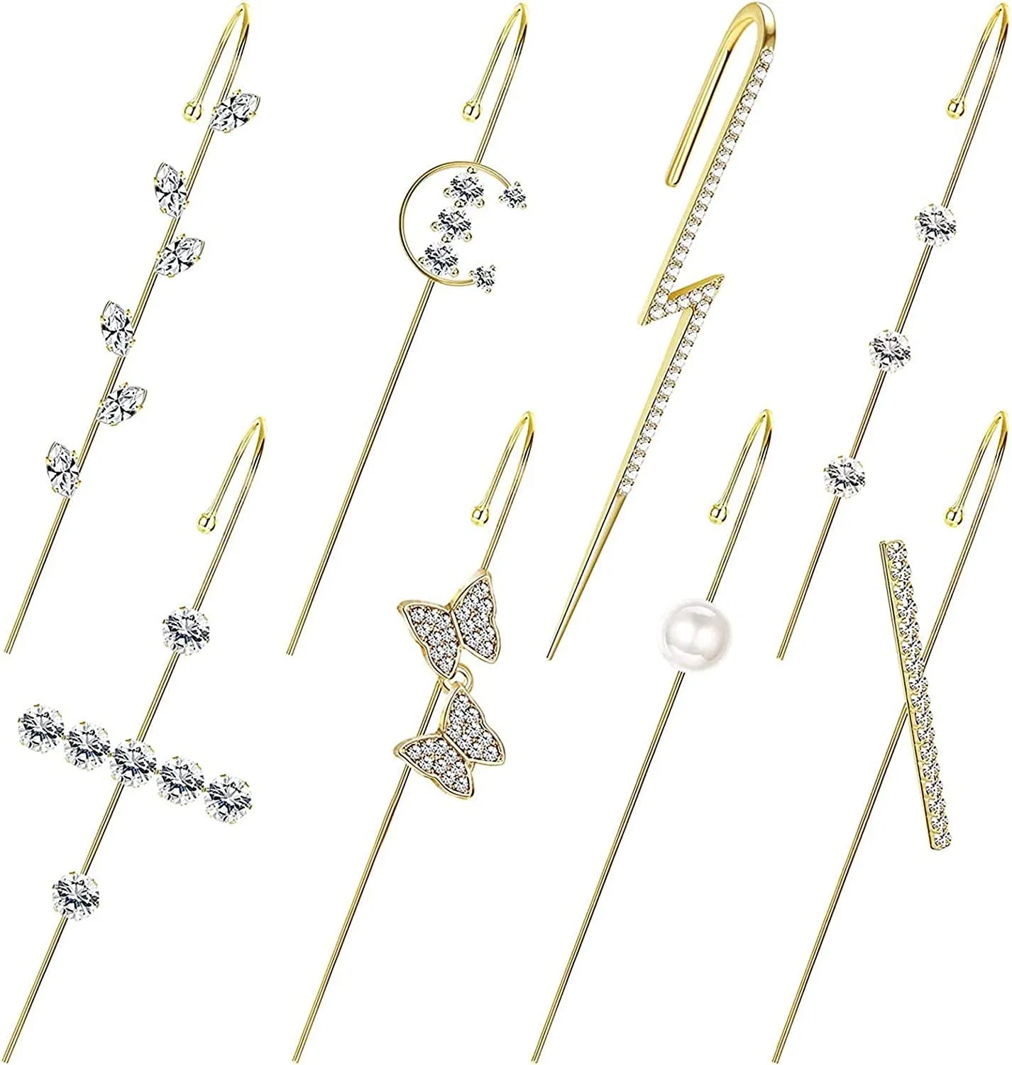 8 Pcs Ohr Manschette Crawler Hook Ohrringe Piercing Gold Silber Perle Kubik Zirkonia Rhinestone Hoop Ohrringe Hook Ohrringe für Frauen Mädchen