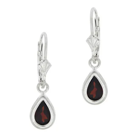 Sterling Silber Garnet Teardrop Leverback Dangle Ohrringe