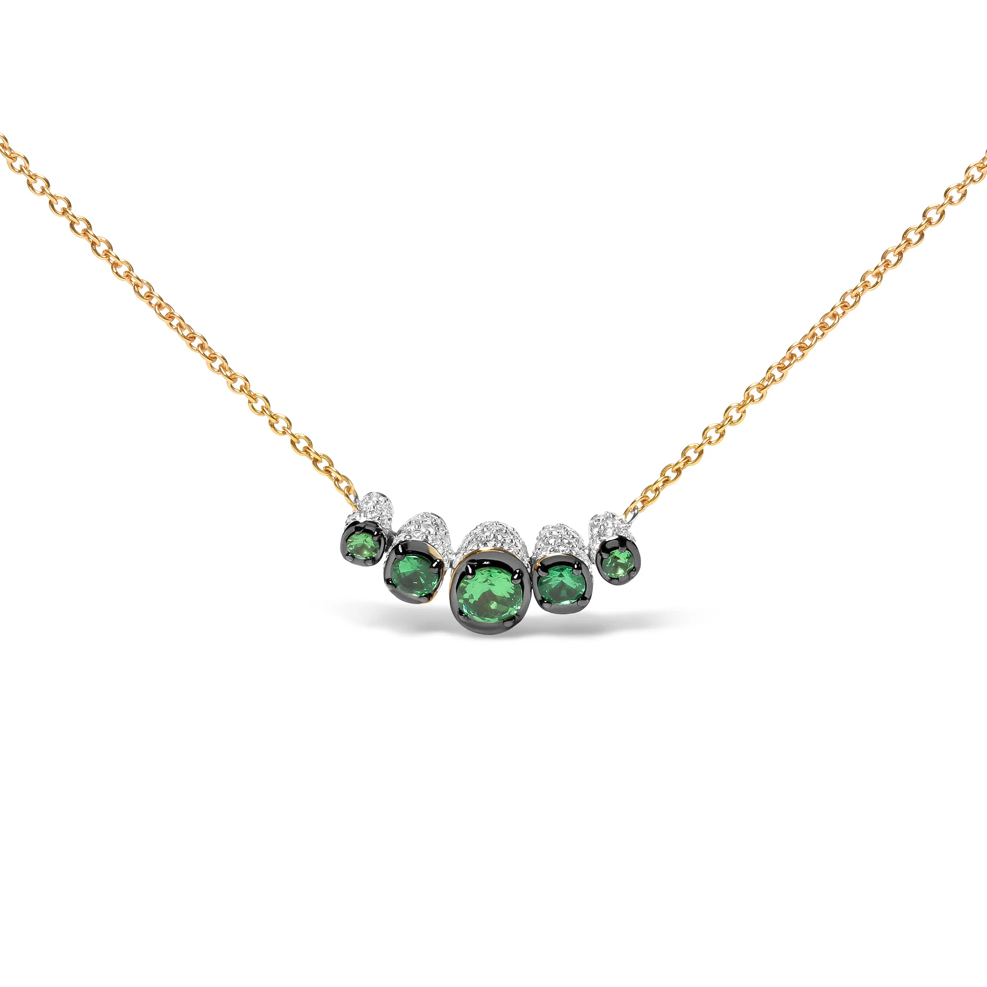 18 Karat Rosengold 3/4 Cttw Pflaster Diamanten und Grün Tsavorit Edelstein Curved Bar Choker Halskette (G-H Farbe, SI1 - SI2 Klarheit) - Verstellbar bis zu 14