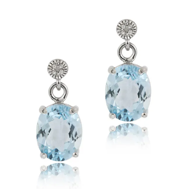 Sterling Silber 4,40 TCW Oval Blue Topaz und Diamant Ohrringe