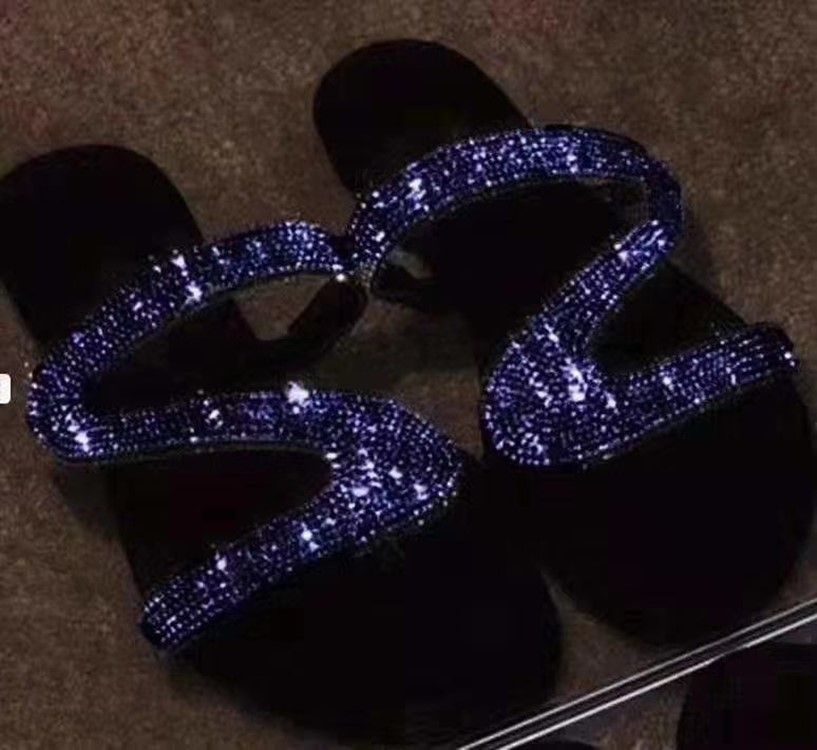 Sexy Frauen Sommer Flat Slippers Rhinestone Schuh Open Toe Roman Beach Sandal Damen Flip Flops Schwarz Non-Rutsch Slides Größe 35 - 43
