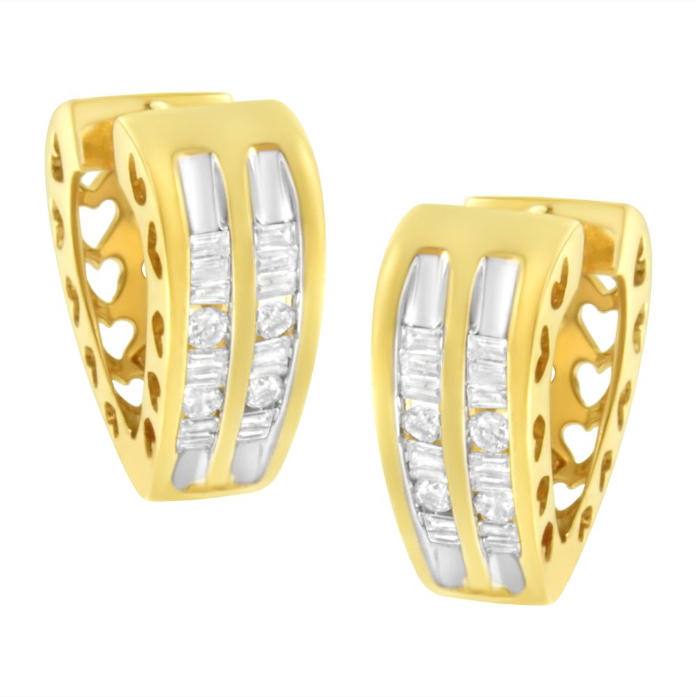 10 Karat Gelbgold 1/2 cttw Diamant Huggy Heart Hoop Ohrringe (I-J Klarheit, I2 - I3 Farbe)