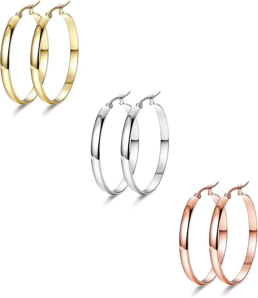 3 Paare Clip On Hoop Ohrringe für Frauen Große Looped Ohrringe Set 3 Farben in / Ohrringe Elegantes persönliches Geschenk 30mm