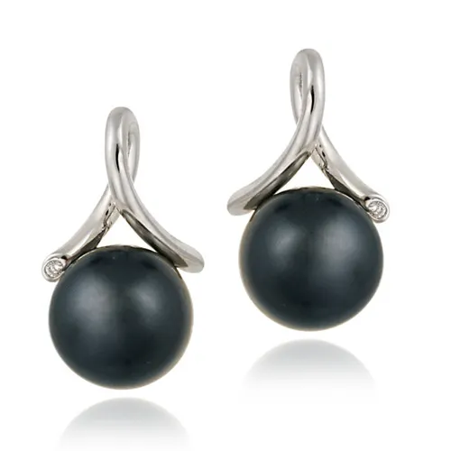 Sterling Silber CZ & Simulierte Graue Pearl Twist Ohrringe
