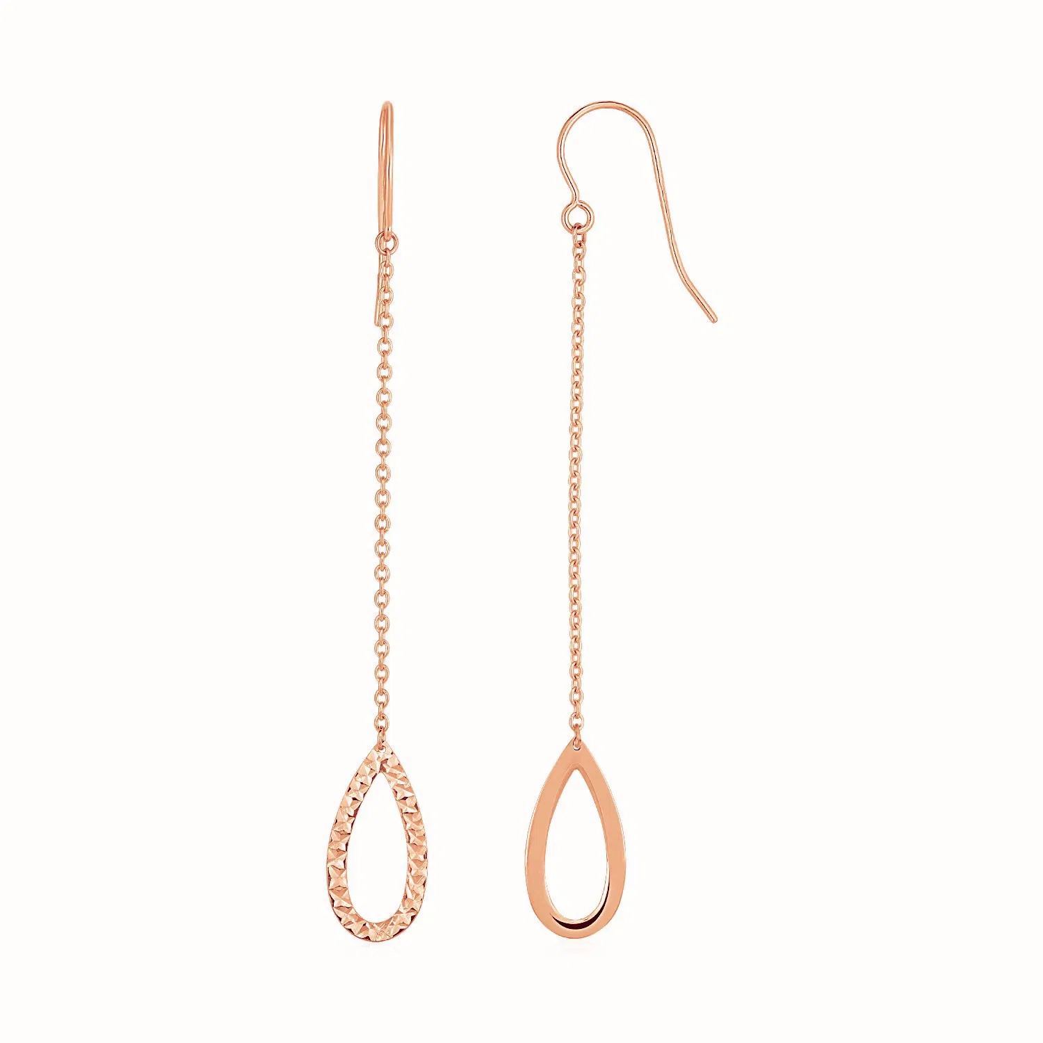 Texturisierte Birne geformte Long Drop Ohrringe in 14 Karat Rosegold