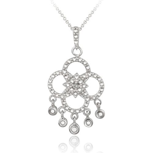 Sterling Silber Diamant Akzent Hanging Blumen Halskette
