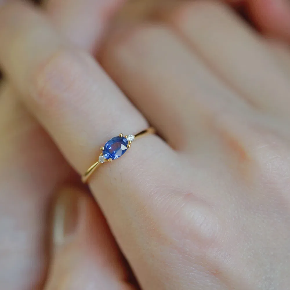 Sterling Silber-Gold - platziert blauer Diamant Ring weiblich