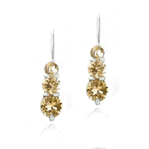 Sterling Silber 1,5 ct Citrine Drei Stein Drop Ohrringe
