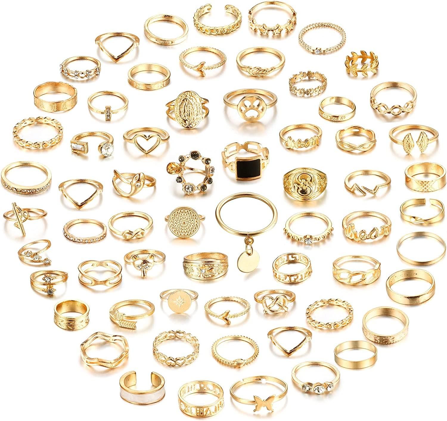 64Pcs Vintage Gold Knuckel Ringe Set Stackable Finger Ringe Boho Butterfly Snake Midi Crystal Ringe Gold Ringe Set für Frauen Mädchen