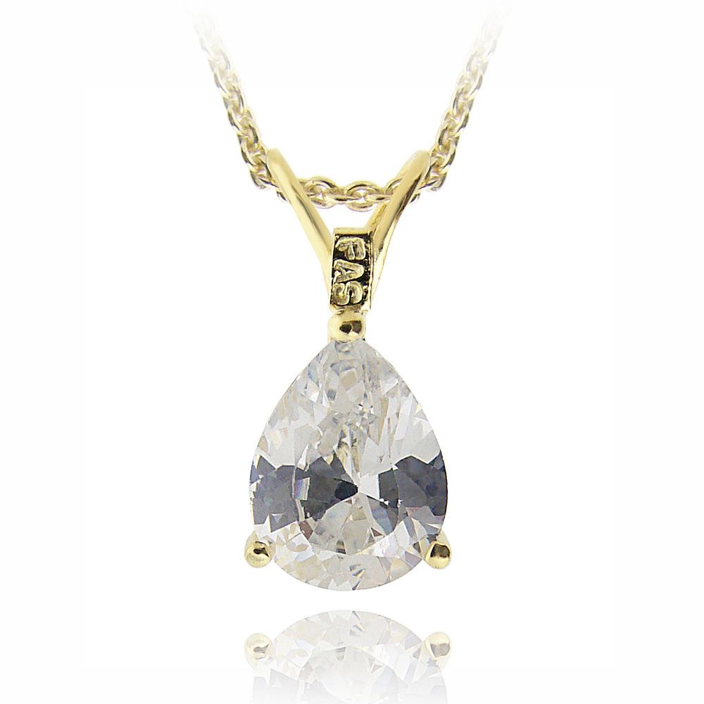 18 Karat Gold Plated 1,75ct CZ Teardrop Solitaire Halskette, 9x7mm