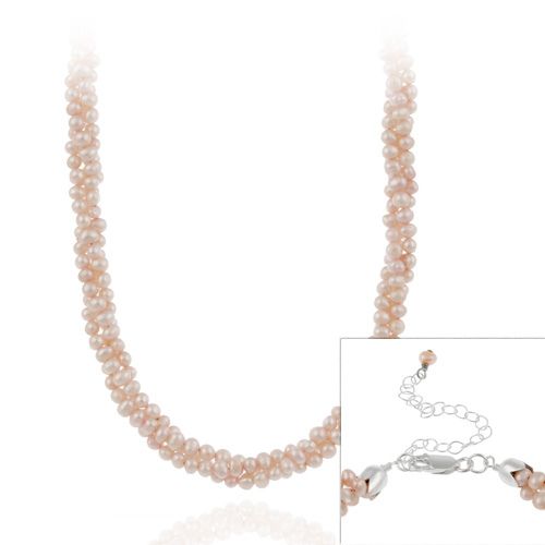 Sterling Silber Frischwasser kultiviert Pink Pearl Drei Reihen Twisted Halskette